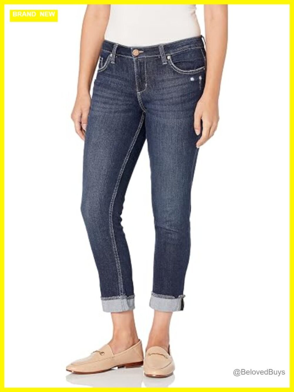 Fringe Cuff Boyfriend Jeans - Mid Rise Cropped 5 Pocket Stretch Denim